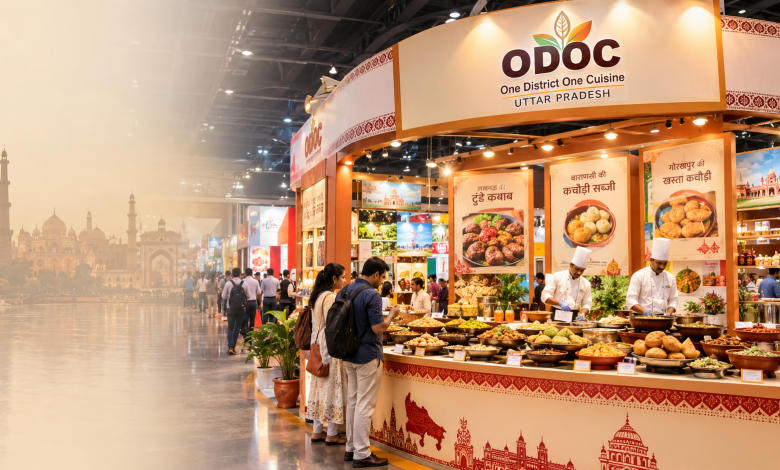 भारत मंडपम में IITF 2026 के दौरान उत्तर प्रदेश के ODOC स्थानीय व्यंजनों को प्रदर्शित करने की तैयारी।